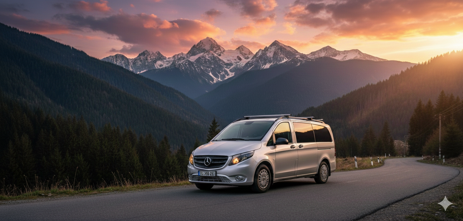 Mercedes-Benz: Просторный салон для компаний до 7 человек Комфортабельный минивэн Mercedes-Benz для групповых туров по Грузии (до 7 человек)