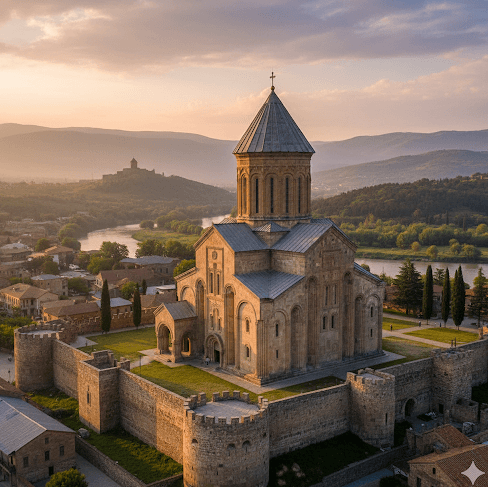 Древний православный храм в Грузии на фоне гор - авторские туры с ZuraTour