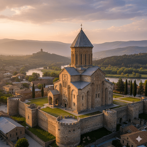 Древний православный храм в Грузии на фоне гор - авторские туры с ZuraTour