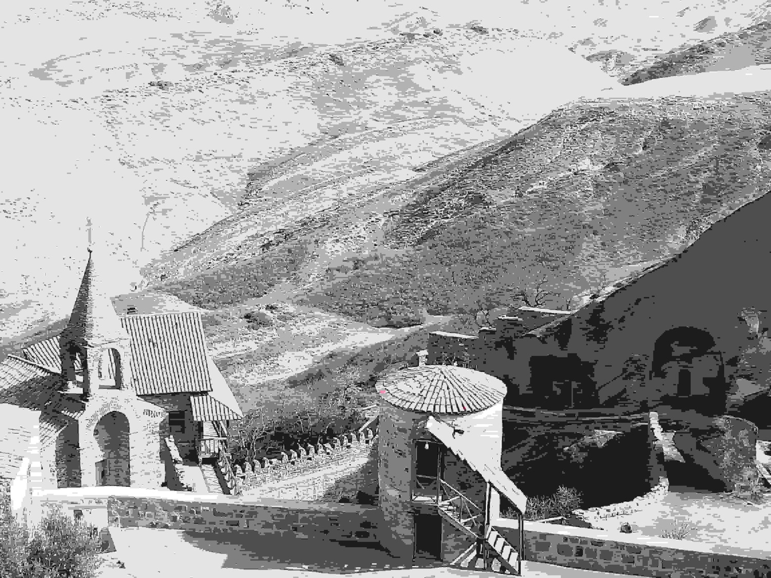 Исторический вид на монастырь Лавра Давида в Гареджийской пустыне Кахетия