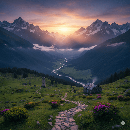 Горный пейзаж Сванети с родовыми башнями - авторские туры с ZuraTour